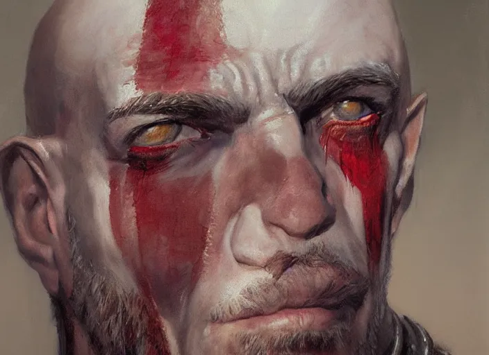 Image similar to a highly detailed beautiful portrait of j. k. simmons as kratos, by gregory manchess, james gurney, james jean