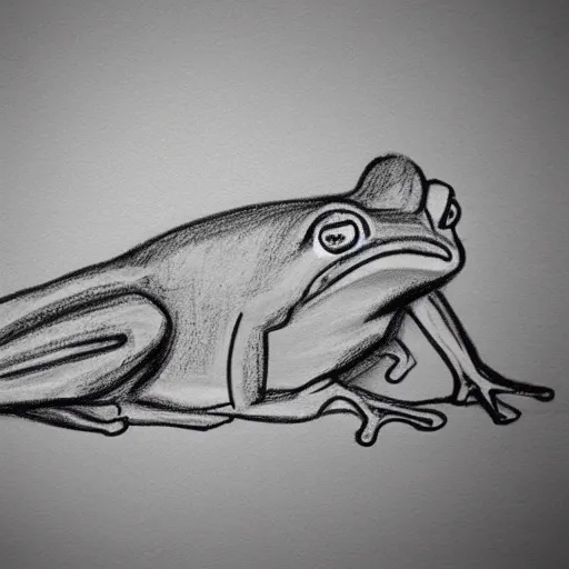 Prompt: post-modern sketch of a homeless frog.