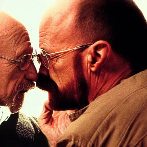 Image similar to jonathan banks kissing walter white, face close up