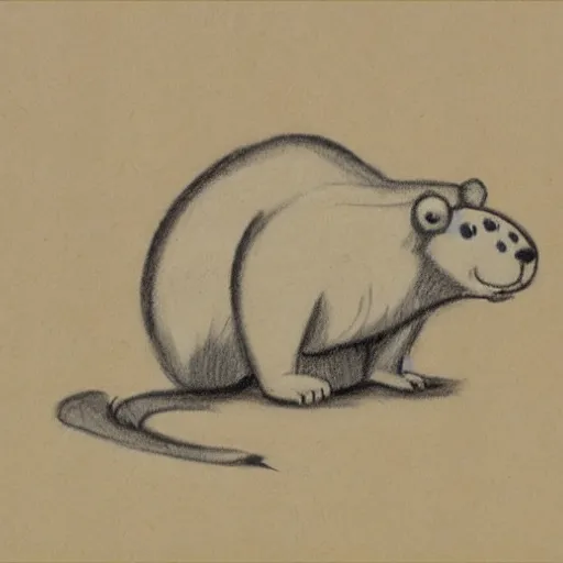 Prompt: drawing from 1 9 2 0's disney animation, monkey polar bear, fat rabbit frog, white paper