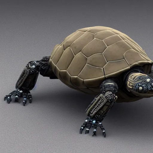 Image similar to hard surface, robotic platform, based on turtle, 6 claws, symmetric, unreal engine