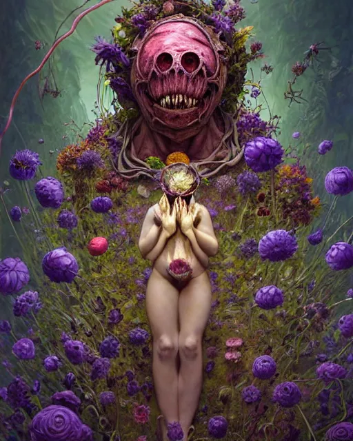 Prompt: the platonic ideal of flowers, rotting, insects and praying of cletus kasady carnage thanos dementor wild hunt doctor manhattan chtulu mandelbulb ponyo bioshock davinci heavy rain, d & d, fantasy, ego death, decay, dmt, art by artgerm and greg rutkowski and alphonse mucha and giuseppe arcimboldo