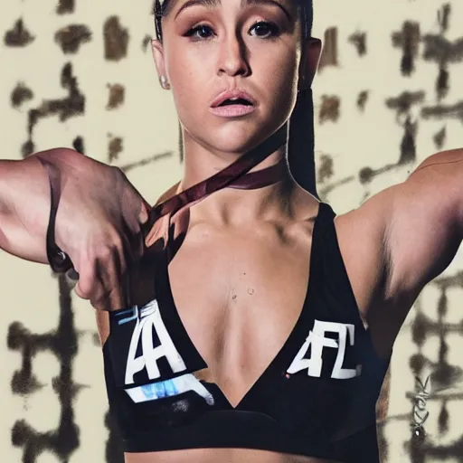 Image similar to full Portrait photography of someone who has the head of Ariana Grande, the body of Ronda Rousey