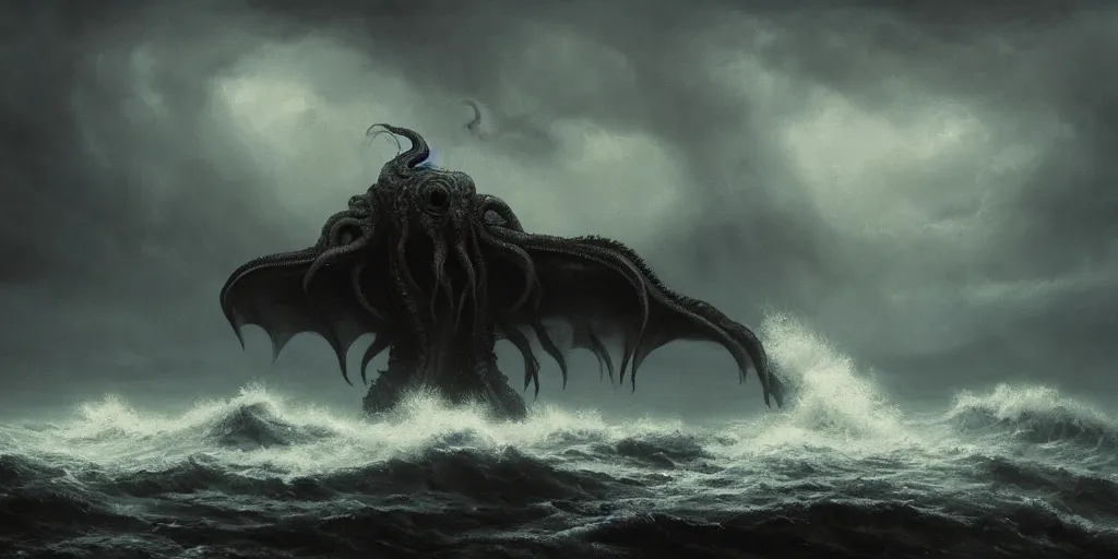 cthulhu rising out of the ocean, hyper realistic oil | Stable Diffusion ...