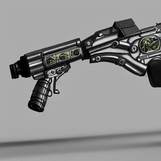 Image similar to a highly detailed portrait of a cybernetic plasma rifle with a white background