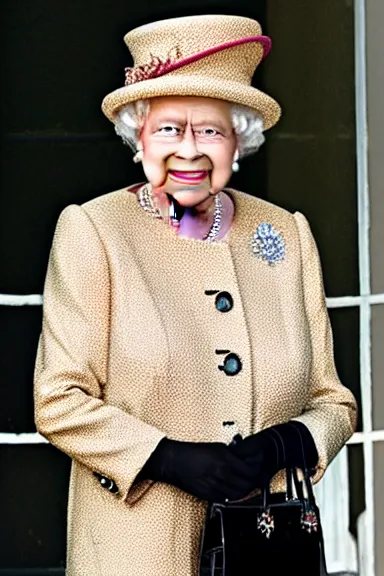 Prompt: queen Elizabeth smiling and waving while on fire