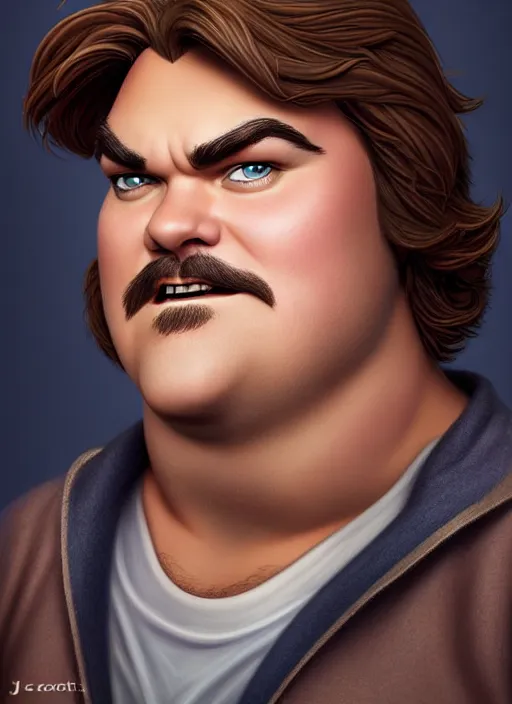 Prompt: disney character jack black, professionally retouched, muted colors, soft lighting, realistic, smooth face, full body shot, striking eyes, sharp focus on eyes, 8 k, high definition, insanely detailed, intricate, elegant, art by j scott campbell and artgerm