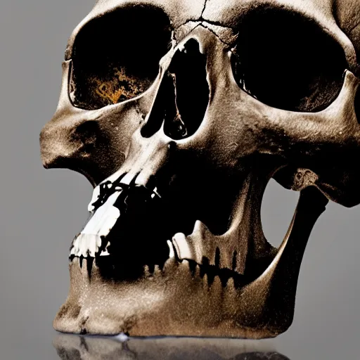 Prompt: skull draped with liquid glass