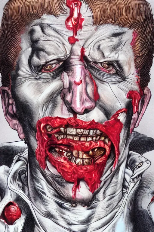 Image similar to portrait of a man with a bloody face. his face like a jigsaw puzzle. art by glenn fabry.