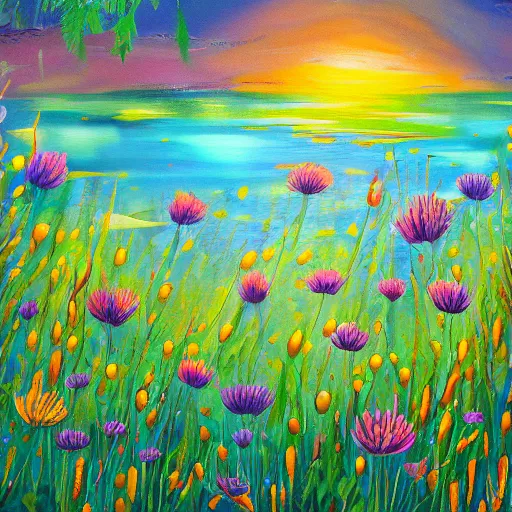 Prompt: a beautiful painting of an underwater meadow with flowers and bushes