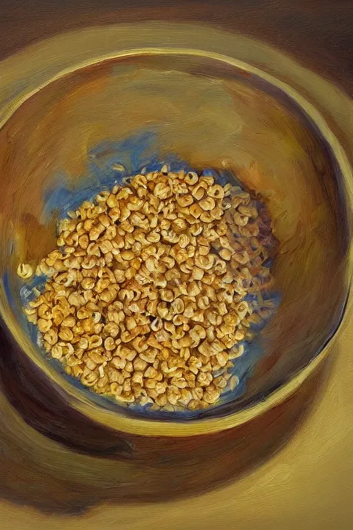 Image similar to painting of biblically accurate bowl of cereal, beautiful composition, amazing details, abstract