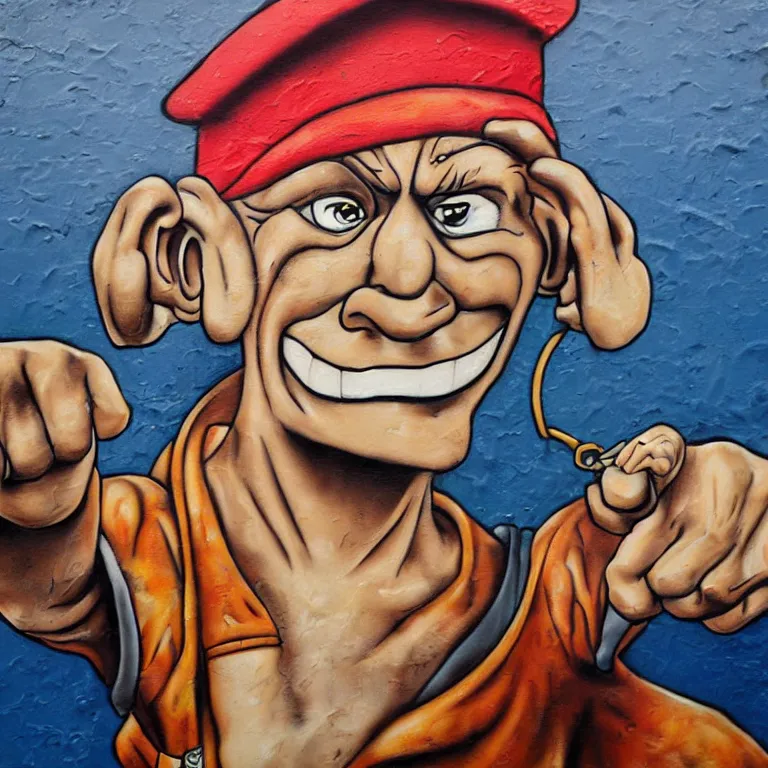 Image similar to Street-art portrait of Popeye the Sailor in style Elzie Crisler Segar, photorealism