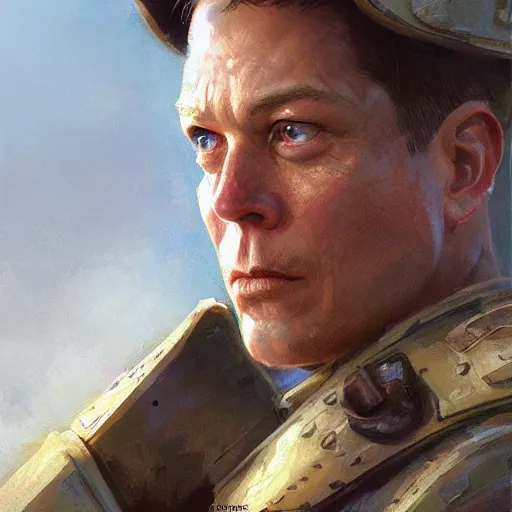 Prompt: Elon as a soldier, closeup character art by Donato Giancola, Craig Mullins, digital art, trending on artstation