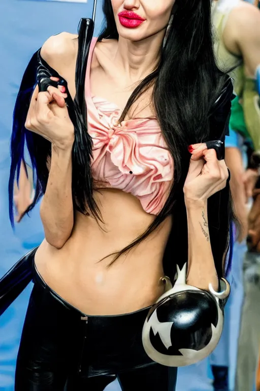 Prompt: headshot of angelina jolie as Nico Robin from One Piece, cosplay, comicon