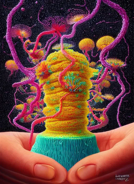 Prompt: hyper detailed 3d render like a Oil painting - Hank Green seen teaching about the Eating of the Strangling network of colorful yellowcake and aerochrome and milky Fruit and His staring intensely delicate Hands hold of gossamer polyp blossoms bring iridescent fungal flowers whose spores black the foolish stars by Jacek Yerka, kawaii ,Mariusz Lewandowski, cute silly face, Houdini algorithmic generative render, Abstract brush strokes, Masterpiece, Edward Hopper and James Gilleard, Zdzislaw Beksinski, Mark Ryden, Wolfgang Lettl, Dan Hiller, hints of Yayoi Kasuma, octane render, 8k