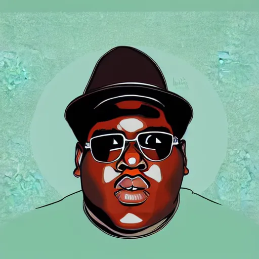 Image similar to biggie smalls, digital art, iconic icon, 2 d vector logo, cartoon, t - shirt design