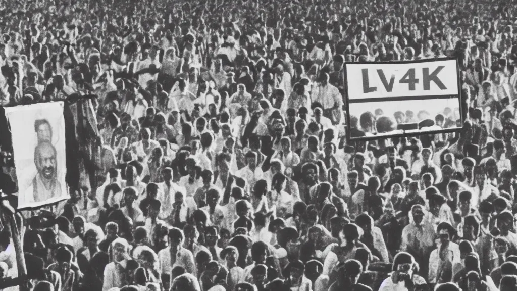 Image similar to a photo of the 1 9 8 4 famine and live - aid in ethiopia as seen through a tv screen, dark, moody, 8 k