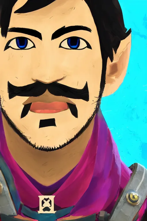 Image similar to a portrait of markiplier from the legend of zelda breath of the wild, breath of the wild art style.