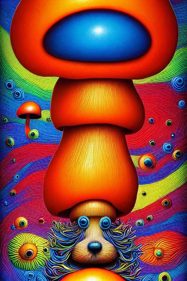 Prompt: bright colorful mushroom dog artwork symmetrical by naoto hattori