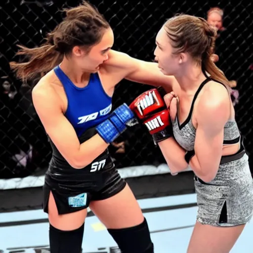 Image similar to gal gadot beating up ronda rousey in a mma fight