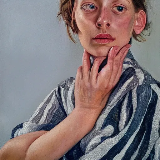 Image similar to high quality high detail painting by lucian freud, hd, 2 5 year old girl portrait, photorealistic lighting
