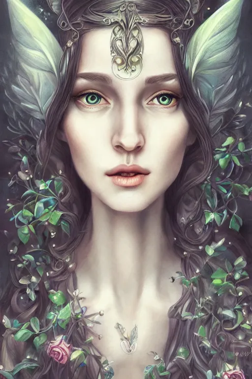 Image similar to portrait of beautiful elvish goddess , 8k, highly detailed, sharp, realistic, in style of Anna Dittmann