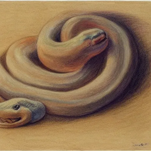 Image similar to A beautiful drawing of a snake eating its own tail that seems to go on forever. 2000s by Nora Heysen colorful, amorphous