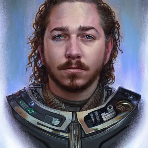 Prompt: Post Malone as a space soldier, close-up portrait art by Donato Giancola and James Gurney, digital art, trending on artstation