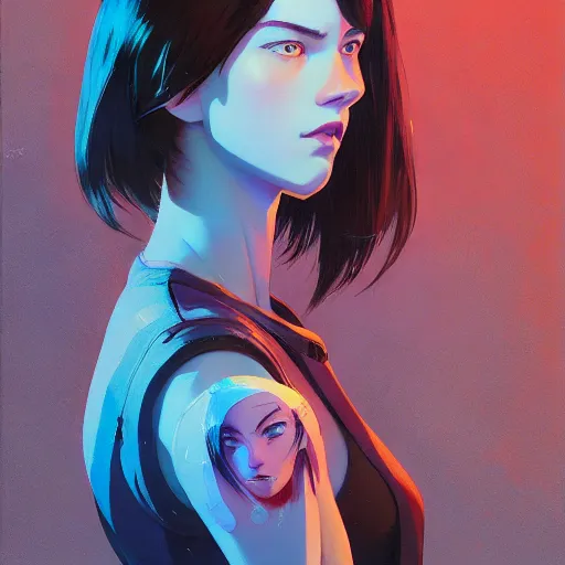 Image similar to Portrait of a cute woman, very coherent, painted by painted by James Gilleard, airbrush, art by JamesJean and fine details. Anime. realistic shaded lighting poster by Ilya Kuvshinov katsuhiro otomo ghost-in-the-shell, magali villeneuve, artgerm, Jeremy Lipkin and Michael Garmash and Rob Rey