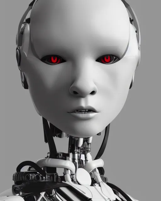 Image similar to full body 3 d render of a humanid female robot, latexб studio lighting, white background, no shadow, blender, trending on artstation, 8 k, highly detailed