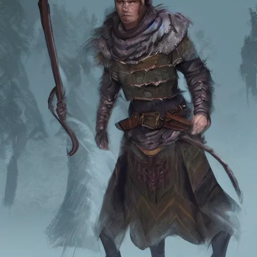 Image similar to dnd druid that looks like matt damon in last duel. concept art, fantasy, volumetric lighting, digital art