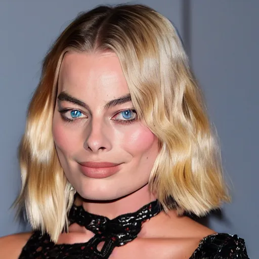 Prompt: a portrait of Margot Robbie blowing a kiss, detailed face