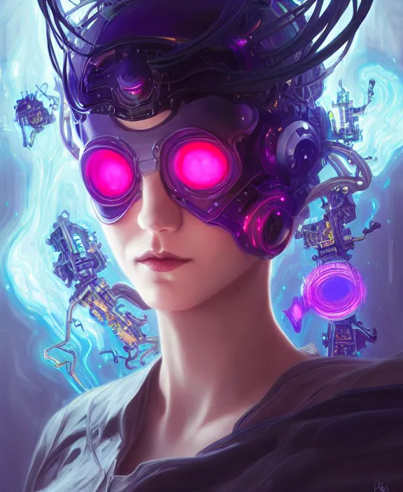 Image similar to whirlwind souls rushing inside metaverse, half body, glowin eyes, tiara, robotic, android, cyborg, cyberpunk face, by loish, d & d, fantasy, intricate, elegant, highly detailed, colorful, vivid color, digital painting, artstation, concept art, art by artgerm and greg rutkowski and alphonse mucha and ruan jia