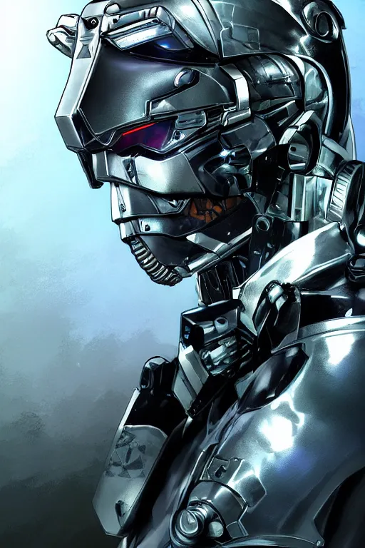 Image similar to cyber cyborg ninja mask helmet metal gear solid artic suit swat commando, global illumination ray tracing hdr fanart arstation by sung choi and eric pfeiffer and gabriel garza and casper konefal, a spectacular view cinematic rays of sunlight comic book illustration, by john kirby