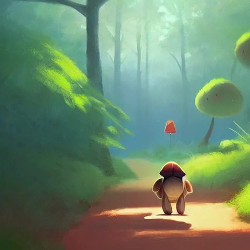 Image similar to Goro Fujita ilustration a cute turtle happily walking through the forest, painting by Goro Fujita, sharp focus, highly detailed, ArtStation