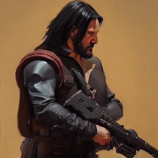 Image similar to greg manchess portrait painting of partially armored john wick as overwatch character, medium shot, asymmetrical, profile picture, organic painting, sunny day, matte painting, bold shapes, hard edges, street art, trending on artstation, by huang guangjian, gil elvgren, ruan jia, greg rutkowski, gaston bussiere