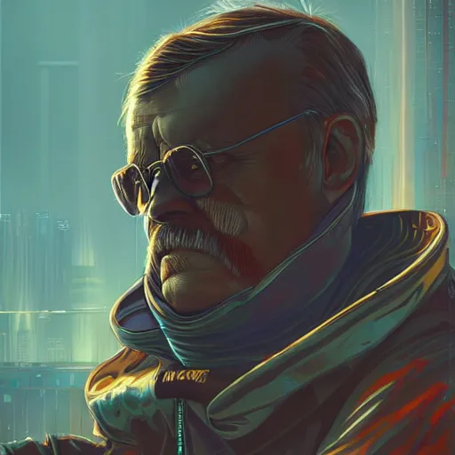 Prompt: cyberpunk theodore roosevelt as the leader of a futuristic communist nation, cybernetics, sharp lines, digital, artstation, colored in