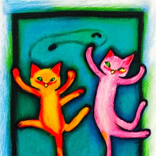 Prompt: cats dancing, oil pastel