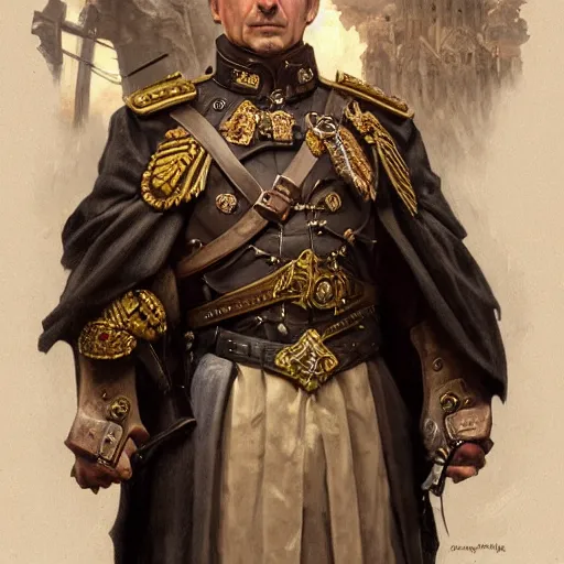 Image similar to portrait of stoic looking john oliver as the vigo carpathian painting, military uniform, fantasy, intricate, elegant, highly detailed, centered, dark, smokey, digital painting, artstation, concept art, smooth, sharp focus, illustration, art by artgerm and greg rutkowski and alphonse mucha