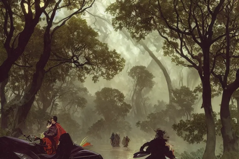 Image similar to a detailed illustration of a hurricane in the middle of central park, flying trees and park items, calamity, dark storms with lightning, 8 k, art by greg rutkowski and alphonse mucha and andreas rocha and albert bierstadt