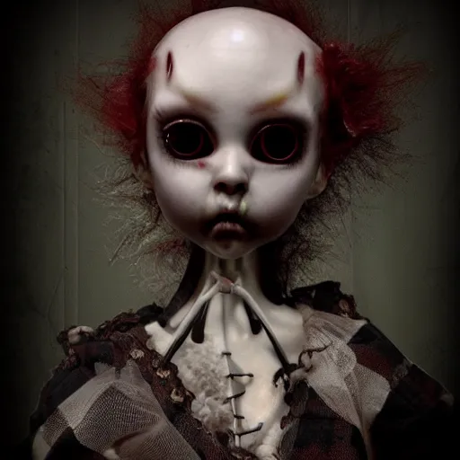 Prompt: creepy doll cursed witchcraft black eyes toy ryohei hase