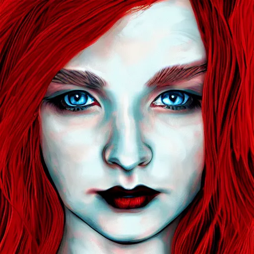 Prompt: a digital art painting of a red haired teen witch
