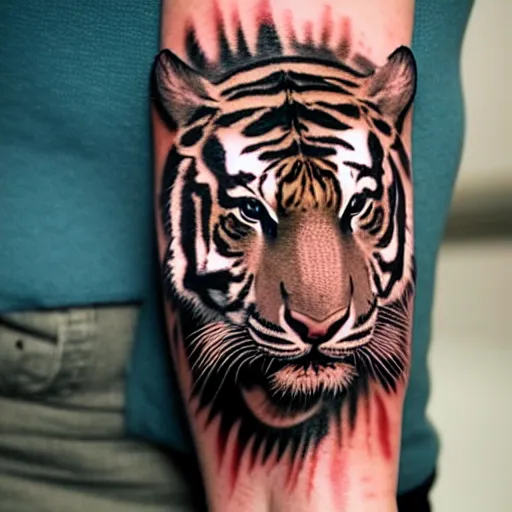 Tiger head vertical geometric tattoo ink Vector Image