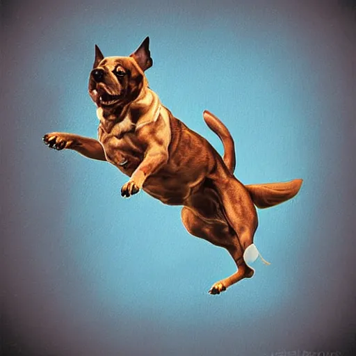 Image similar to flying dog with propeller, digital art, highly detailed