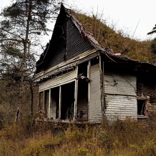 Image similar to a dilapidated house in the wilderness