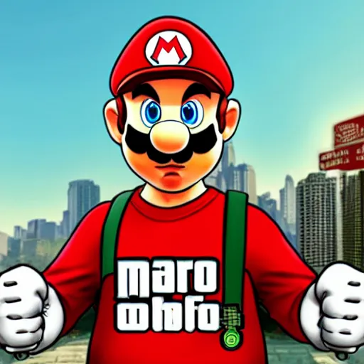 Image similar to mario as a gta v cover