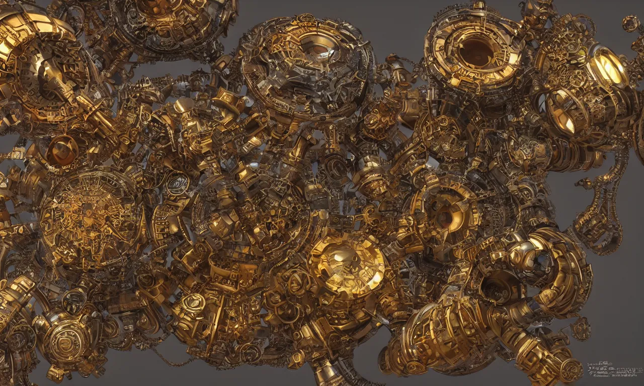 Image similar to steampunk engine laboratory 3 d volume kaleidoscope fractal voronoi metal chakra digital color stylized concept substance natural color scheme, global illumination ray tracing hdr fanart arstation by sung choi and eric pfeiffer and gabriel garza and casper konefal
