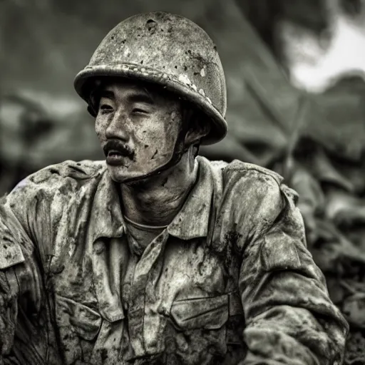 Image similar to super mario in vietnam war trenches, dirty, muddy, violent, sharp focus, hyper realistic, sony 5 0 mm lens