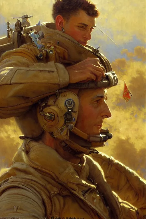 Image similar to fighter pilot, highly detailed painting by gaston bussiere, craig mullins, j. c. leyendecker 8 k
