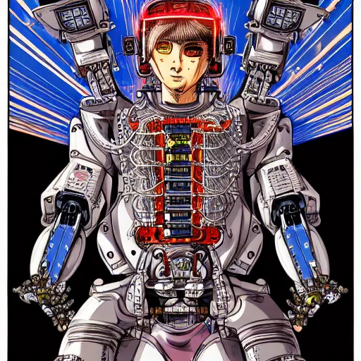 Prompt: detailed intricate color manga illustration of a renaissance Saint as an evil cyborg robot, cyberpunk, in space